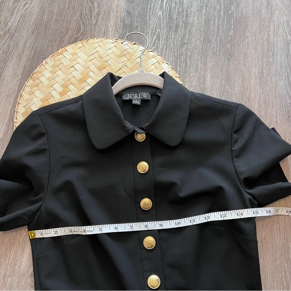 J. Crew Italian wool collared sheath dress bi stretch black‎ gold buttons